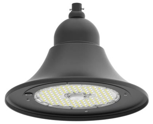 LED Designer Bell Light - 20 Inch Diameter - Watt Selectable 100/80/50W - 110-277V - Color Temperature Selectable 30/40/50K - Dimmable - Black Finish - With Single Bell Arm Pole Mount & 2 Inch Adapter