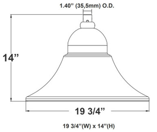 LED Designer Bell Light - 20 Inch Diameter - Watt Selectable 100/80/50W - 110-277V - Color Temperature Selectable 30/40/50K - Dimmable - Black Finish - With Single Bell Arm Pole Mount & 3 Inch Adapter