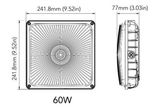 LED Square Garage Canopy Light - Watt Selectable 60W/48W/36W/25W Ceiling or Conduit Mount - Up To 7800 Lumens - Color Selectable 30K/40K/50K - 120-277V- White