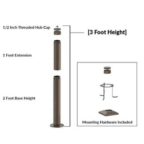 3 Foot Modular Light Pole - 2 Foot Base Height - 1 Foot Extension - 1/2 Inch Threaded Hub Cap - Bronze Finish