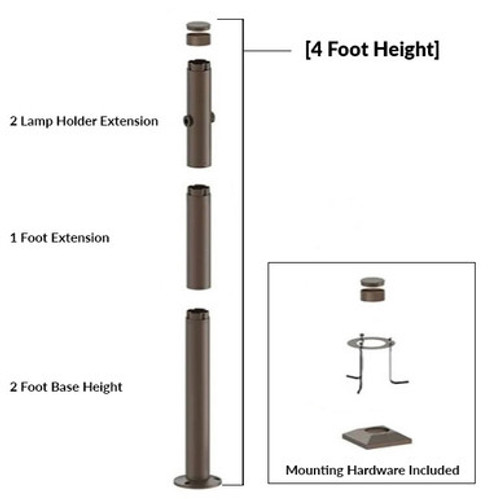 4 Foot Modular Light Pole - 2 Foot Base Height - 1 Foot Extension - 2 Lamp Holder Section  - Bronze Finish