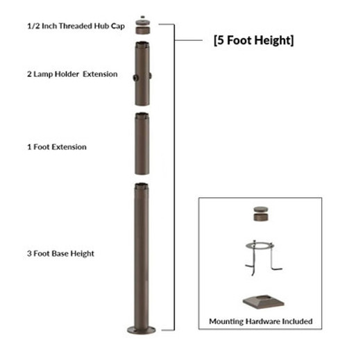 Westgate MPS-3BS-1EX-2HB-C-K - 5 Foot Modular Light Pole - 3 Foot Base Height - 1 Foot Extension - 2 Lamp Holder Section - 1/2 Inch Threaded Hub Cap - Bronze Finish