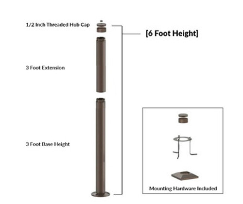 6 Foot Modular Light Pole - 3 Foot Base Height - 3 Foot Extension - 1/2 Inch Threaded Hub Cap - Bronze Finish