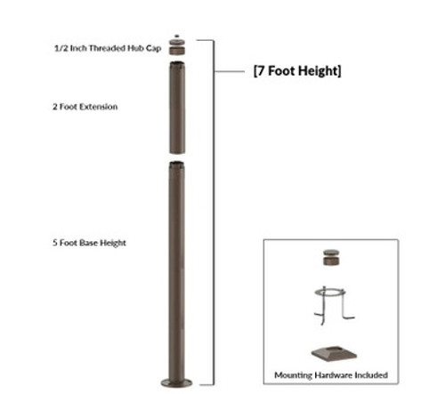 7 Foot Modular Light Pole - 5 Foot Base Height - 2 Foot Extension - 1/2 Inch Threaded Hub Cap - Bronze Finish