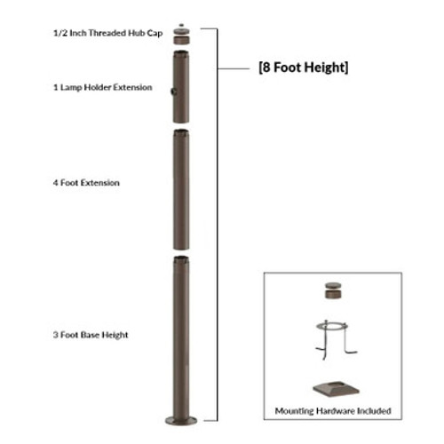 Westgate MPS-3BS-4EX-1HB-C-K - 8 Foot Modular Light Pole - 3 Foot Base Height - 4 Foot Extension - 1 Lamp Holder Section - 1/2 Inch Threaded Hub Cap - Bronze Finish