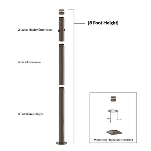 Westgate MPS-3BS-4EX-2HB-K - 8 Foot Modular Light Pole - 3 Foot Base Height - 4 Foot Extension - 2 Lamp Holder Section  - Bronze Finish