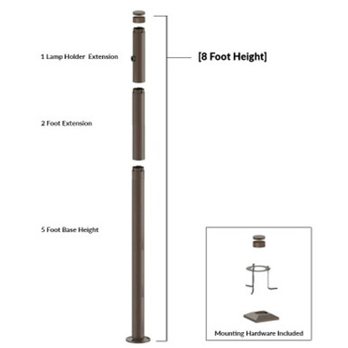 8 Foot Modular Light Pole - 5 Foot Base Height - 2 Foot Extension - 1 Lamp Holder Section  - Bronze Finish