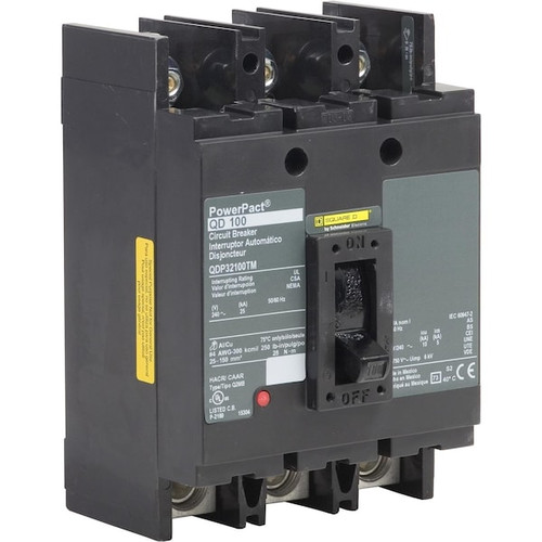 SQUARE D Molded Case Circuit Breaker, 110A, 3 Pole, 240V AC Model QDP32110TM