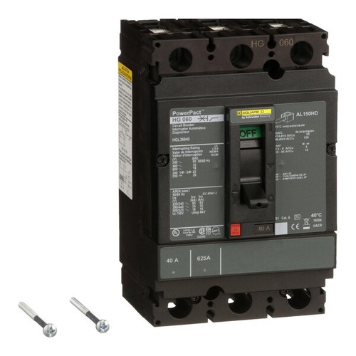 SQUARE D Molded Case Circuit Breaker, 40A, 3 Pole, 600V AC Model HJL36040