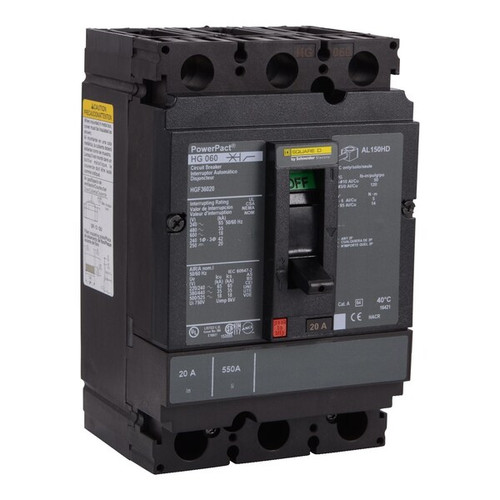 SQUARE D Circuit Breaker, 90A, 3 Pole, 690V AC Model HGF36090