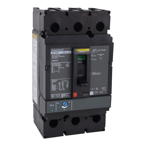 SQUARE D Circuit Breaker, 200A, 3 Pole, 600V AC Model JDM36200