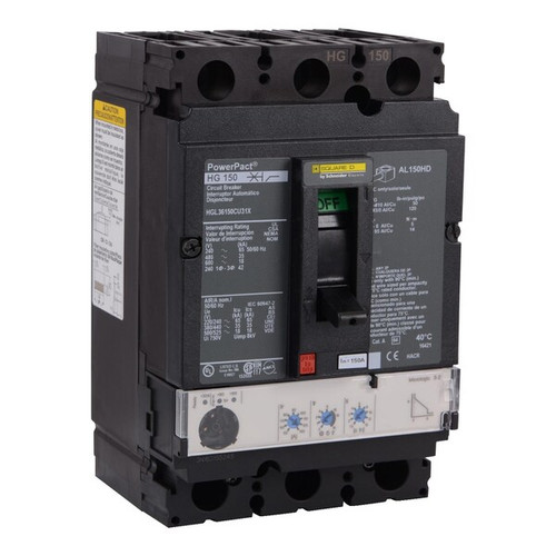 SQUARE D Circuit Breaker, 150A, 3 Pole, 690V AC Model HGL36150CU31X