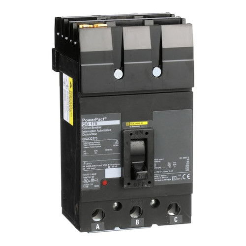 SQUARE D Molded Case Circuit Breaker, 175A, 3 Pole, 240V AC Model QGA32175