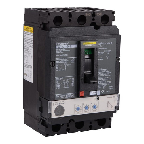 SQUARE D Circuit Breaker, 100A, 3 Pole, 690V AC Model HGL36100CU31X