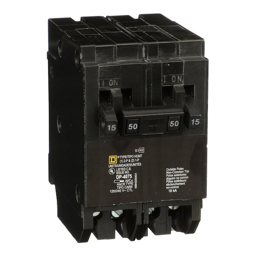 SQUARE D Miniature Circuit Breaker, HOM Series 15A, 1, 2 Pole, 120/240V AC Model HOMT1515250