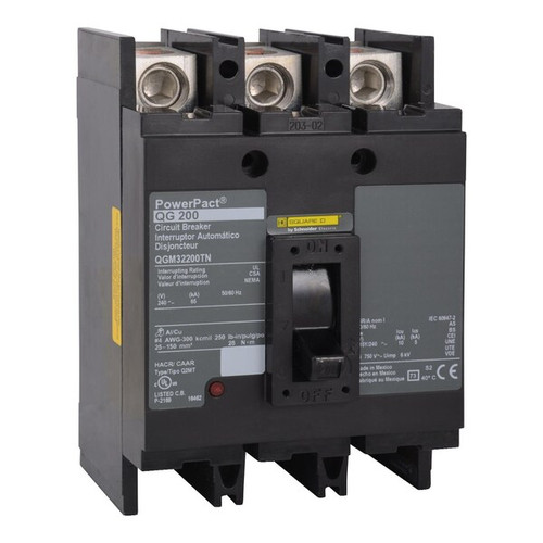 SQUARE D Molded Case Circuit Breaker, 200A, 3 Pole, 240V AC Model QGM32200TN