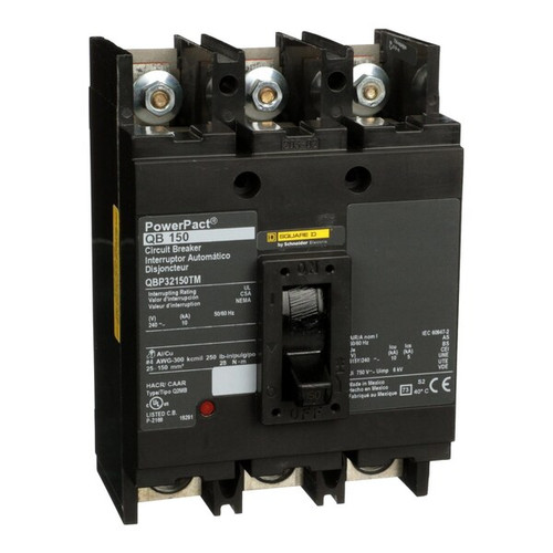 SQUARE D Molded Case Circuit Breaker, 150A, 3 Pole, 240V AC Model QBP32150TM