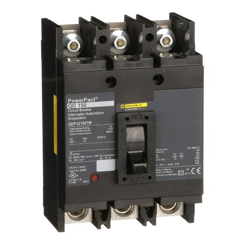 SQUARE D Molded Case Circuit Breaker, 150A, 3 Pole, 240V AC Model QDP32150TM
