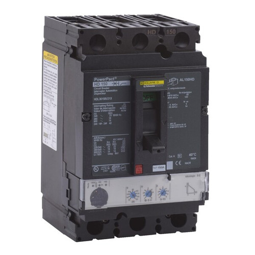 SQUARE D Circuit Breaker, 150A, 3 Pole, 690V AC Model HDL36150U31X