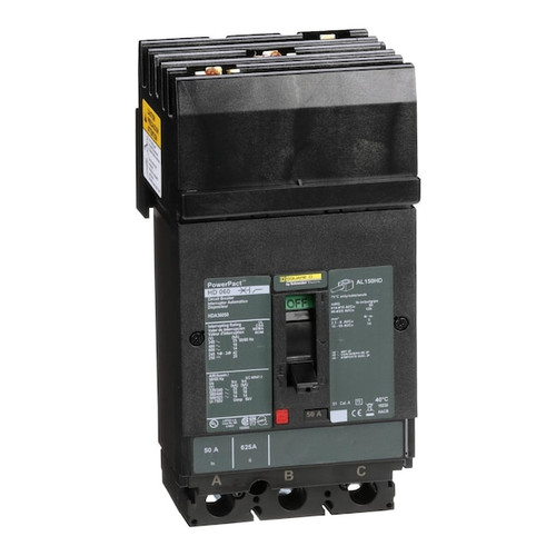 SQUARE D Circuit Breaker, 50A, 3 Pole, 690V AC Model HDA36050