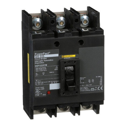 SQUARE D Molded Case Circuit Breaker, 225A, 3 Pole, 240V AC Model QGP32225TM
