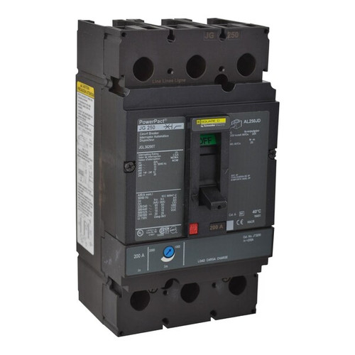 SQUARE D Circuit Breaker, 225A, 3 Pole, 600V AC Model JGL36225T