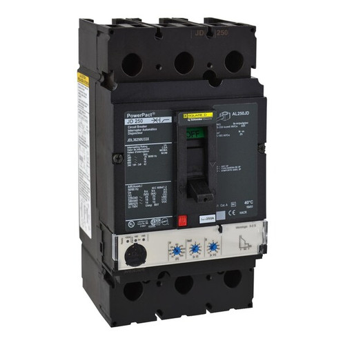 SQUARE D Circuit Breaker, 250A, 3 Pole, 600V AC Model JDL36250U33X