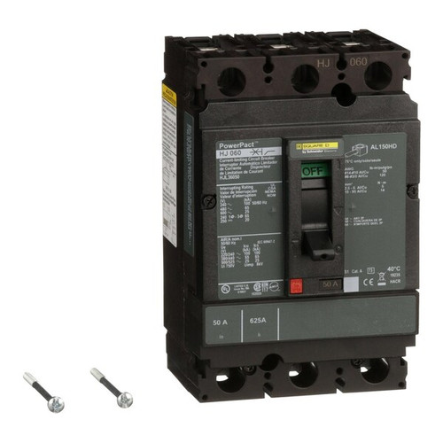 SQUARE D Molded Case Circuit Breaker, 50A, 3 Pole, 600V AC Model HJL36050