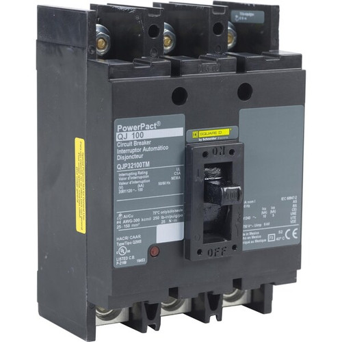 SQUARE D Molded Case Circuit Breaker, 100A, 3 Pole, 240V AC Model QJP32100TM