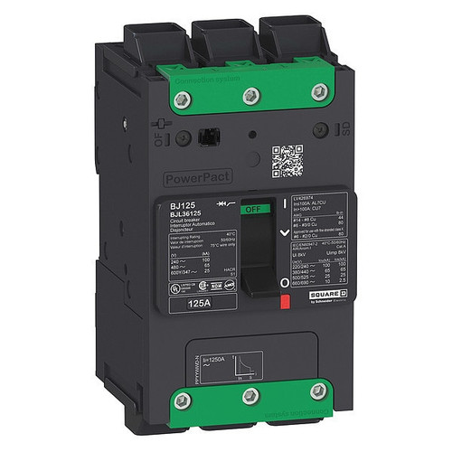 SQUARE D Molded Case Circuit Breaker, BJL Series 60A, 3 Pole, 690V AC, B Curve Model BJL36060