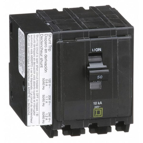 SQUARE D Miniature Circuit Breaker, QO Series 50A, 3 Pole, 120/240V AC Model QO3501021