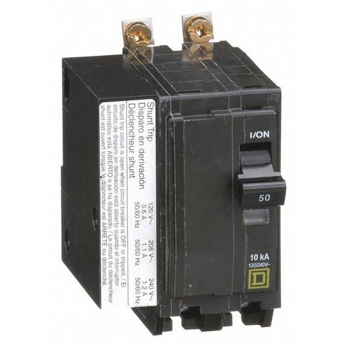 SQUARE D Miniature Circuit Breaker, QOB Series 50A, 2 Pole, 120/240V AC Model QOB2501021
