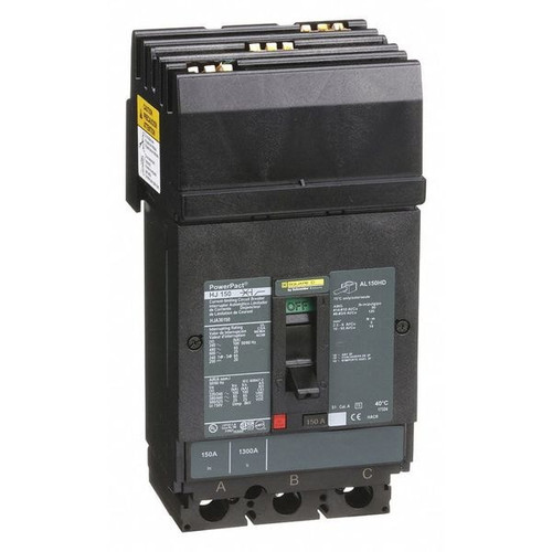 SQUARE D Molded Case Circuit Breaker, 150A, 3 Pole, 600V AC Model HJA36150