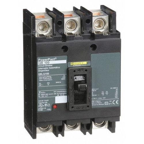 SQUARE D Molded Case Circuit Breaker, QB Series 100A, 3 Pole, 240V AC Model QBL32100