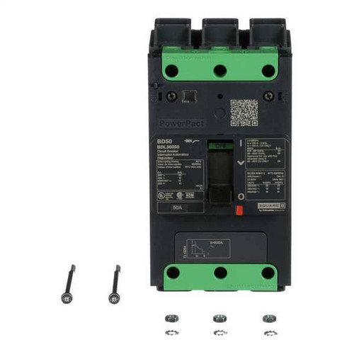 SQUARE D Molded Case Circuit Breaker, BDL Series 50A, 3 Pole, 525V AC, B Curve Model BDL36050