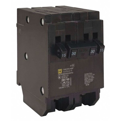 SQUARE D Miniature Circuit Breaker, HOM Series 15A, 1, 2 Pole, 120/240V AC Model HOMT1515240