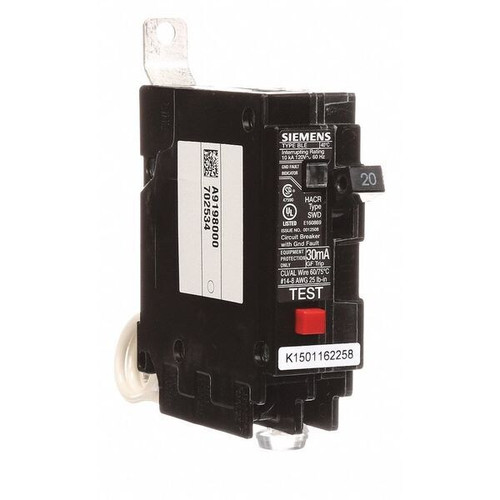 SIEMENS Miniature Circuit Breaker, BLE Series 20A, 1 Pole, 120V AC Model BE120