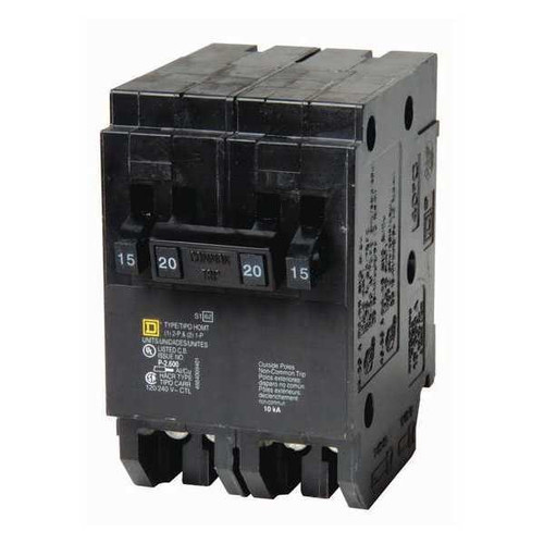 SQUARE D Miniature Circuit Breaker, HOM Series 15A, 1, 2 Pole, 120/240V AC Model HOMT1515215