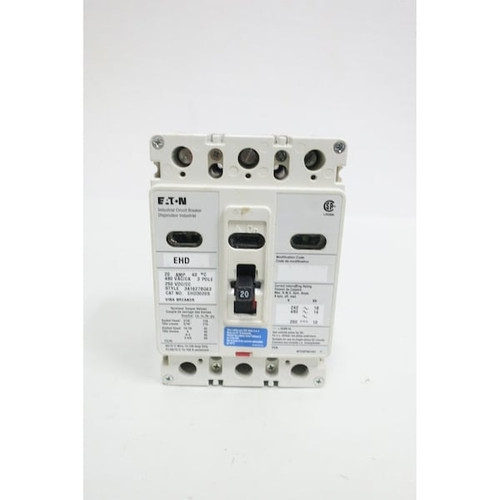 EATON Molded Case Circuit Breaker, 3 Pole, 480V AC Model EHD3020LS