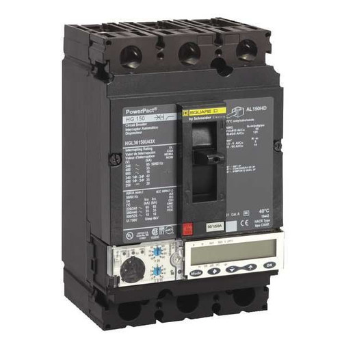 SQUARE D Molded Case Circuit Breaker, HG Series 150A, 3 Pole, 600V AC Model HGL36150U43X