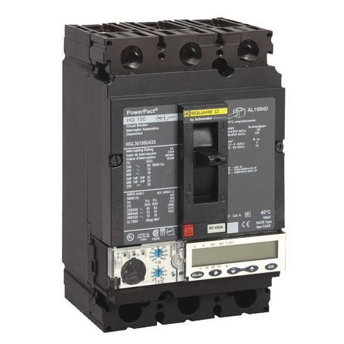 SQUARE D Molded Case Circuit Breaker, HG Series 100A, 3 Pole, 600V AC Model HGL36100U43X