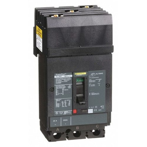 SQUARE D Molded Case Circuit Breaker, 20A, 3 Pole, 600V AC Model HJA36020