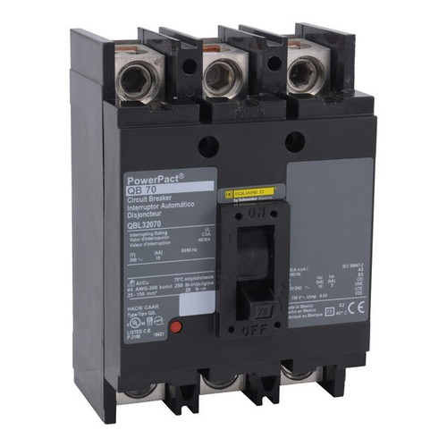 SQUARE D Molded Case Circuit Breaker, QB Series 70A, 3 Pole, 240V AC Model QBL32070