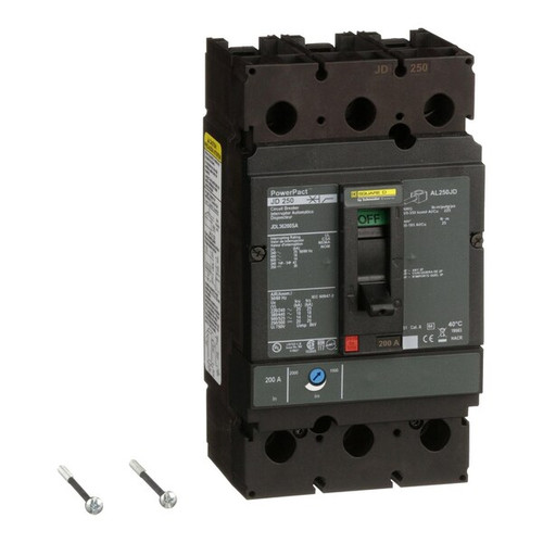 SQUARE D Molded Case Circuit Breaker, JD Series 200A, 3 Pole, 600V AC Model JDL36200SA