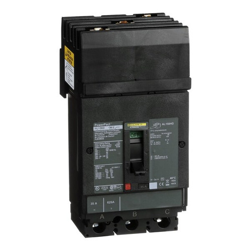 SQUARE D Molded Case Circuit Breaker, 35A, 3 Pole, 600V AC Model HJA36035