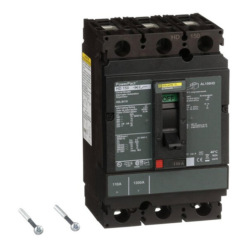 SQUARE D Molded Case Circuit Breaker, HD Series 110A, 3 Pole, 600V AC Model HDL36110