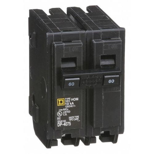 SQUARE D Miniature Circuit Breaker, HOM Series 60A, 2 Pole, 120/240V AC Model HOM260