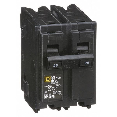 SQUARE D Miniature Circuit Breaker, HOM Series 25A, 2 Pole, 120/240V AC Model HOM225