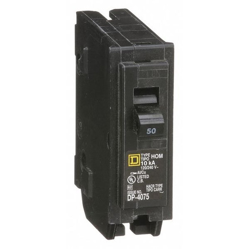 SQUARE D Miniature Circuit Breaker, HOM Series 50A, 1 Pole, 120/240V AC Model HOM150