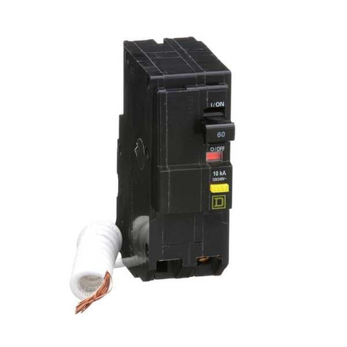 SQUARE D Miniature Circuit Breaker, QO Series 60A, 2 Pole, 120/240V AC, A Curve Model QO260GFI